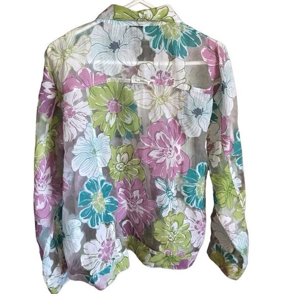 Kenneth too Jacket semi sheer floral Women’s Size 1X zip front purple green - Picture 3 of 6